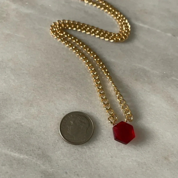 Garnet Chunky Thick Curb Chain Necklace - Picture 9 of 10